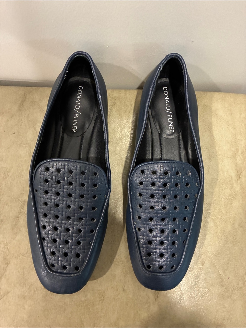 Donald J. Pliner Navy Perforated Leather Slip-On Loafers